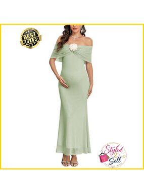 Maternity Off Shoulder Mermaid Maxi Dress Sleeveless Bodycon Baby Shower